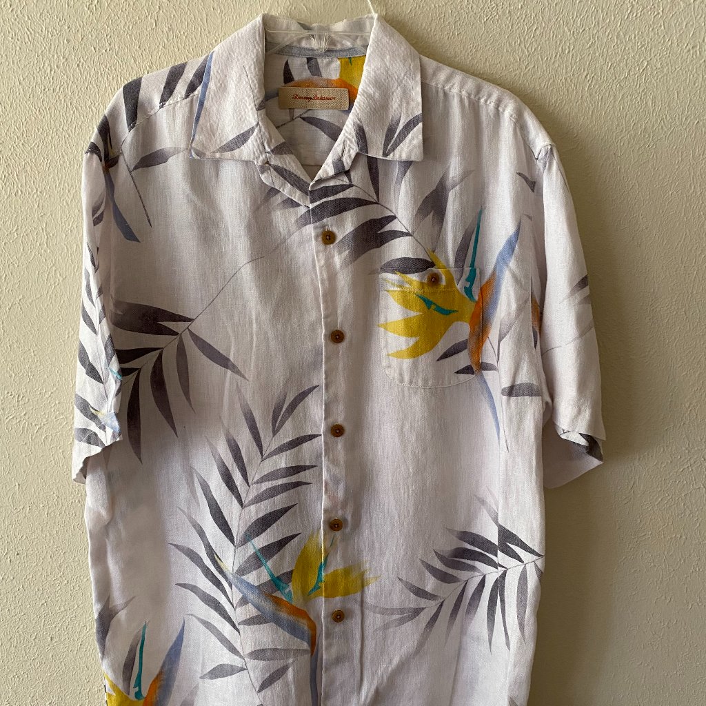 Tommy Bahama Men's Tropical Leaf 100% Linen Shirt Top Size Large But